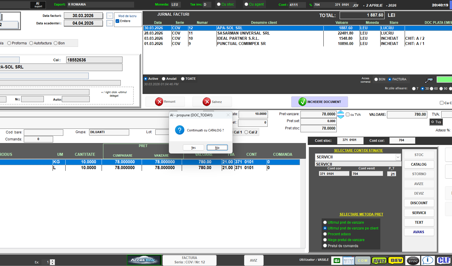 AI task produs facturi